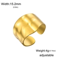 Adjustable wide hammered gold ring in stainless steel with 15.2mm width and 4g weight - Smooth Pitted / Gold