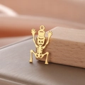 Macro detail of 18K gold-plated stainless steel dancing skeleton pendant with hat - Style 4-Gold