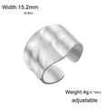 Adjustable wide hammer textured stainless steel ring with 15.2mm width and 4g weight - Smooth Pitted / Steel