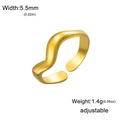 Detail view of 5.5mm wave ring in 18K gold plated steel with adjustable opening - Wave / Gold