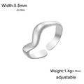 Minimalist adjustable wave-shaped stainless steel ring in polished silver finish - Wave / Steel