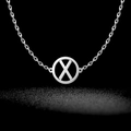 Silver stainless steel Viking Rune pendant necklace featuring a round cutout X design - Style 5-Steel Color