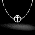Silver stainless steel necklace featuring a round Viking Tiwaz rune pendant in 18K finish - Style 6-Steel Color
