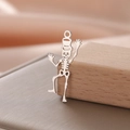 Polished silver skeleton pendant with top hat and dancing pose on wood block - Style 7-Steel Color
