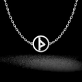 Silver stainless steel Viking rune necklace featuring a minimalist circular cutout pendant - Style 7-Steel Color