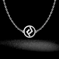 Silver Viking rune pendant necklace in stainless steel with minimalist circular design - Style 9-Steel Color