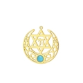 Colgante luna dorada y estrella de David con piedra azul y símbolo hebreo Chai - Dorado