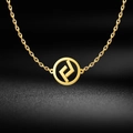 18K gold plated stainless steel necklace with geometric hollow circular rune pendant - Style 9 - Gold