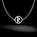 Silver Viking Rune necklace featuring a polished circular pendant on a fine metal chain - Style 10-Steel Color