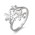 Adjustable silver snowflake ring in stainless steel with open-back hollow design - Steel