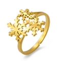Adjustable golden stainless steel ring featuring detailed hollow snowflake designs - Gold