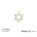 Golden Star of David charm with rhinestones, 13x17mm stainless steel pendant for DIY - Gold