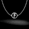 Silver stainless steel Viking Rune Fehu pendant necklace on a sleek black background - Style 17-Steel Color