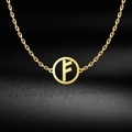 18K gold stainless steel necklace featuring a circular Nordic Rune Fehu pendant - Style 17 (Gold)