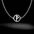Silver stainless steel Viking Wunjo rune pendant necklace with minimalist O-chain - Style 19-Steel Color