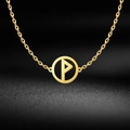 Nordic Viking 18K gold plated stainless steel rune pendant necklace in golden finish - Style 19 (Gold)