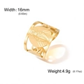 Gouden roestvrijstalen open ring met Maagd Maria en 16mm hol ontwerp met sterren - Maagd Maria Reliëf / Goudkleur - Stijl C