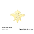 Golden mystical bird wing pendant with pentagram and crescent moon for DIY jewelry - Gold