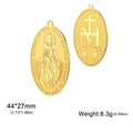 Golden Virgin Mary oval pendant in stainless steel with religious relief and reverse symbols - Single Hole / Gold