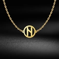 Gold stainless steel Viking necklace featuring a hollow round pendant with letter N detail - Style 12 (Gold)