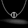 Minimalist silver stainless steel necklace featuring a geometric round cutout pendant - Style 21-Steel Color