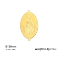 Golden Virgin Mary oval pendant in stainless steel with double connector rings - Double Hole / Gold