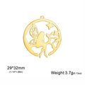 Colgante circular dorado de acero inoxidable con hada calada en rama, de 29x32mm - Dorado