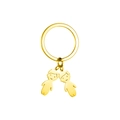 Close-up of golden metal keychain featuring two cute cartoon boy charms on white background - Gold Two Boys