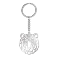 Portachiavi in metallo argento con ciondolo a testa di tigre geometrica e design vuoto - Colore acciaio