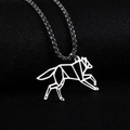 Minimalistische geometrische wolf ketting met holle lijnen en zilveren metalen afwerking - Hond
