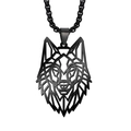 Geometrische holle wolfskop hanger ketting in mat zwarte metalen finish - Wolfskop Zwart