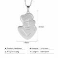 Minimalist silver stainless steel mother and child silhouette necklace pendant with measurements - Mother Holding Baby / Steel