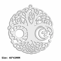 Pendentif arbre de vie évidé en acier inoxydable argenté avec soleil et lune, 40x43mm - Étoiles Soleil et Lune (SS2025012012) / Acier
