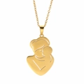 Minimalist gold stainless steel necklace featuring a mother hugging baby pendant charm - Mother Holding Baby / Gold