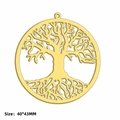 Pendentif doré arbre de vie rond, breloque acier inoxydable 40x43mm pour bijoux DIY - Branches Luxuriantes (SS2025012012) / Or