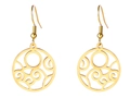 Detail of gold circular earrings with wave patterns and decorative metal bead hooks - Gold Hollow Cloud Sun Round