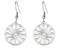 Detailed macro view of silver hollow circular hoop earrings with radial filigree design - Silver Hollow Spiral Stripe Round