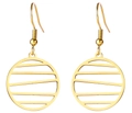 Detailed view of gold geometric hoop earrings with hollow circular design and hook - Gold Hollow Horizontal Bar Round