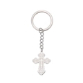 Porte-clés croix orthodoxe en acier inoxydable poli avec gravures sur fond blanc - Style de Croix (KSS2020091401-S)