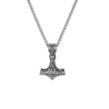 Vintage silver Thor's Hammer Mjolnir pendant necklace with Viking knotwork on wheat chain - Mjolnir Thor's Hammer