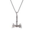 Retro viking double-headed axe pendant necklace in stainless steel with valknut carvings - Double Headed Axe