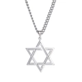 Collier avec pendentif étoile à six branches en acier inoxydable au design ajouré - Collier hexagramme ajouré - Couleur acier