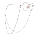 Silver stainless steel eyewear chain with clear beads and olive charms on glasses - Sungjy019-w-g Beads