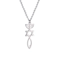 Pendentif sceau messianique avec ménorah et étoile de David en acier inoxydable argenté - Collier hexagramme et poisson ajouré - Couleur acier