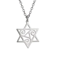 Gepolijste 304 roestvrijstalen ketting met holle hexagram sterhanger en fijne kruisketting - Hexagram & drievoudige krul ketting - Staalkleur