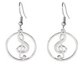 Silver treble clef musical note hoop earrings with polished metal finish for women - Silver Round Music Symbol