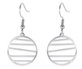 Minimalist silver circular hoop earrings featuring linear hollow design for a modern look - Silver Hollow Horizontal Bar Round