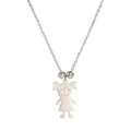 Silver cartoon girl pendant necklace with cute pigtails and small round bead details - Silver Girl
