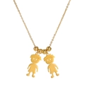 Collana dorata con due ciondoli a forma di ragazzo e quattro sfere lucide su catena O - Color Oro - 2 Ragazzi