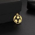 Detail of 18K gold hollow soccer pendant with geometric texture and metal ring - Gold